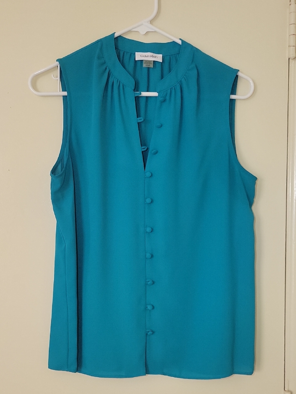 Calvin Klein Teal Button-Front Sleeveless Top